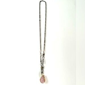 Rose quartz and gold 15 inch necklace drop chain unique